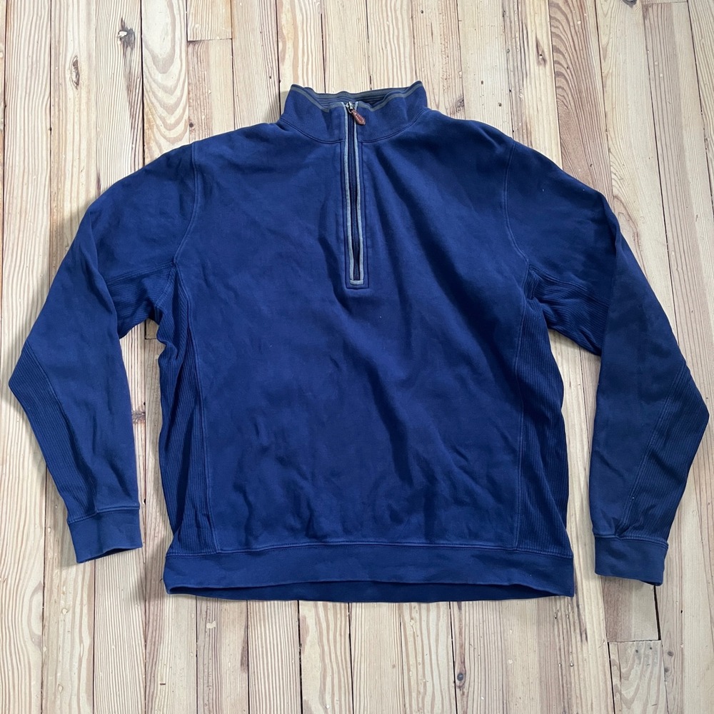 J.McLaughlin Navy Blue 100% Pima Cotton Quarter Zip Pullover Sweater Large women